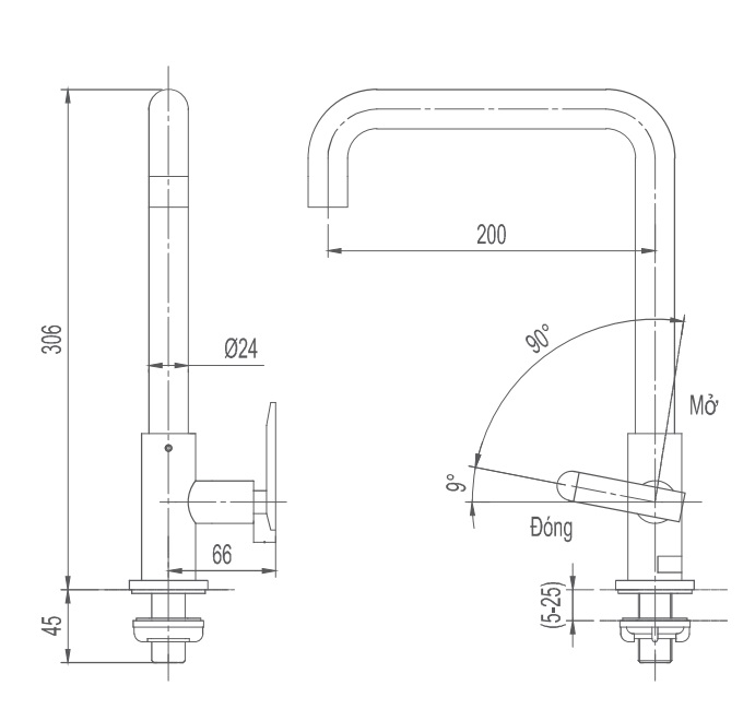 Bản vẽ kỹ thuật vòi bếp lạnh INAX SFV-30