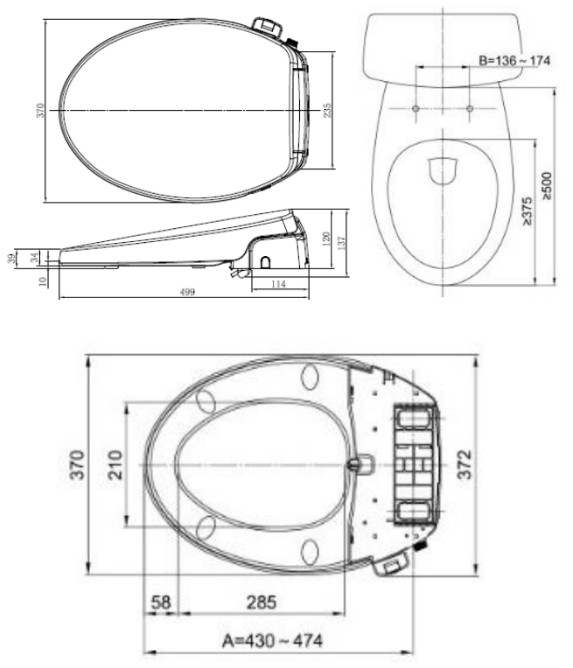 Bản vẽ nắp bồn cầu rửa cơ American SLIM00001-WT