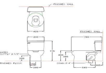 Bản vẽ kích thước bồn cầu SC6657 C9251 COTTO 2 khối