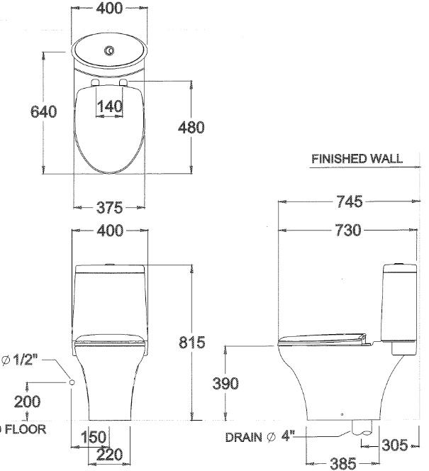 Bản vẽ kỹ thuật bồn cầu Cotto C12027