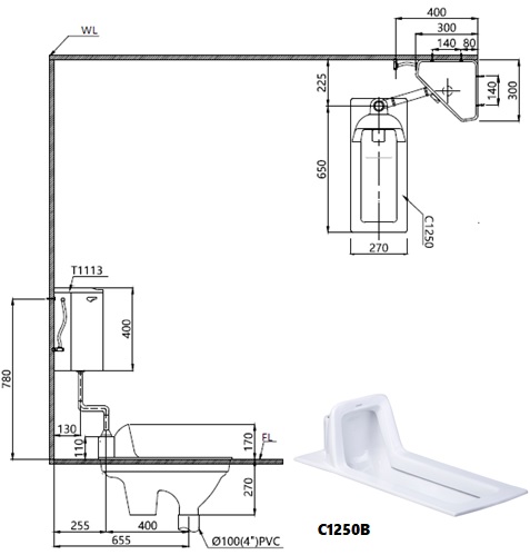Bản vẽ xí xổm 1250 Caesar