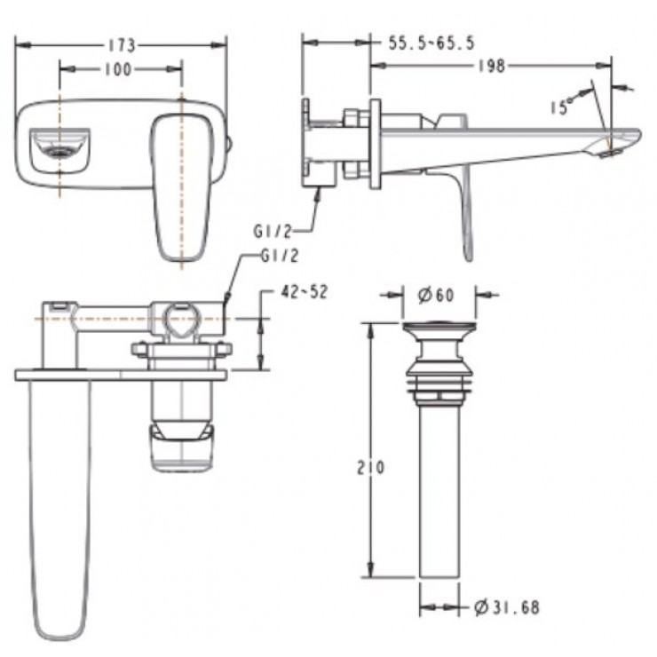 Vòi Lavabo American Standard WF-1704 Signature Nóng Lạnh Gắn Tường - SQ HOME