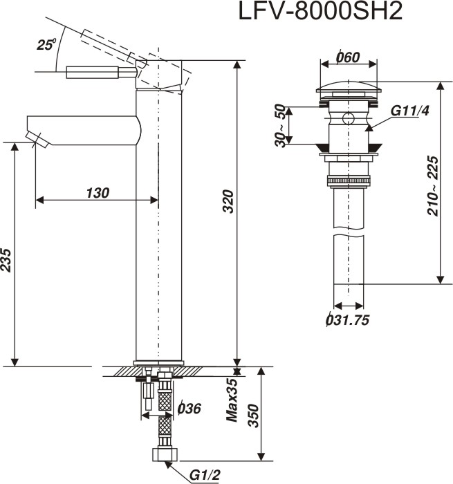 Bản vẽ kỹ thuật vòi lavabo LFV-8000SH2